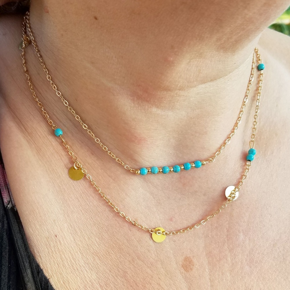 Double Strung BOHO Gold Turquoise Necklace